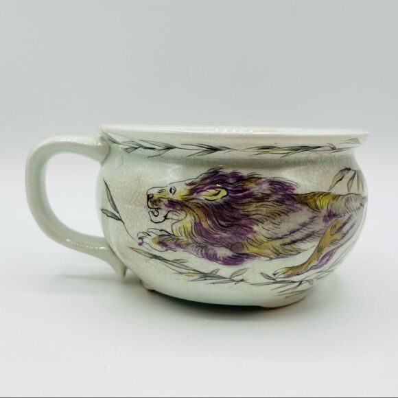 Vintage Ceramic Hand Painted Lion Open Sugar Bowl - Picture 2 of 4